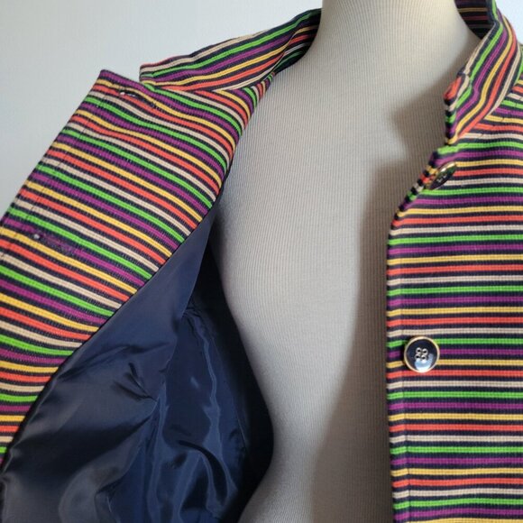 New Talbots Women’s Multicolor Blue Yellow Striped Rainbow Cotton Jacket (14) - Picture 5 of 16